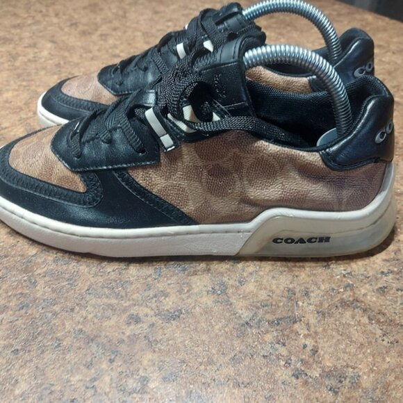 Coach City Sole Monogram Court Sneakers Black and Brown Size 7 - Picture 6 of 12